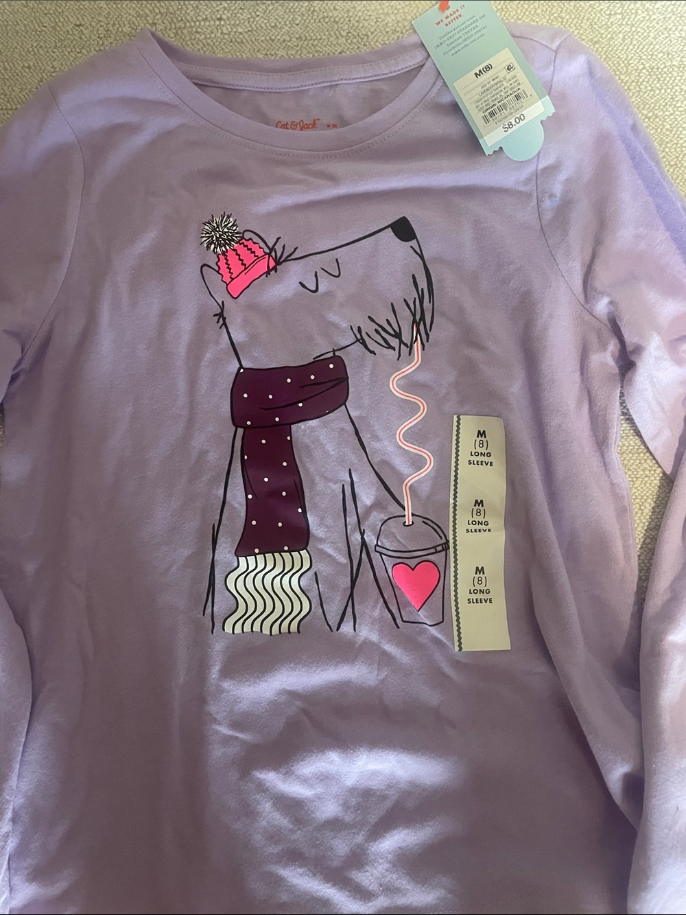 Cat & Jack Lilac Long-Sleeve Tee with Dog & Hot Cocoa Graphic